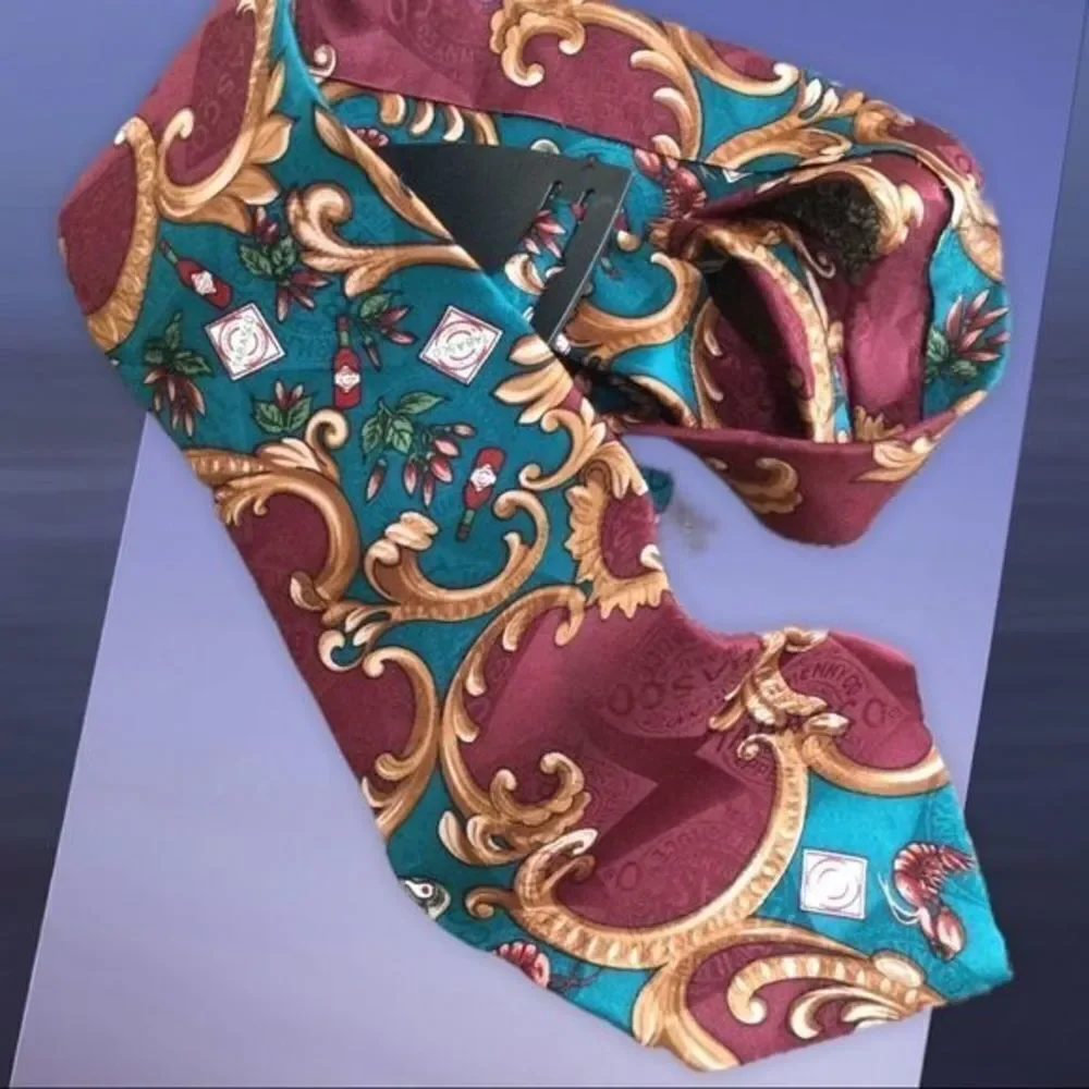 Tabasco Burgundy Teal Gold 100% Silk Tie NWOT